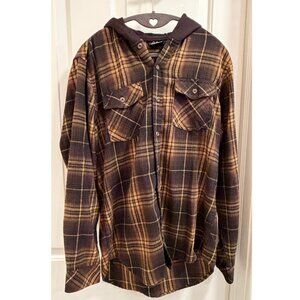 Burnside Brown Plaid Hooded Flannel Shirt – Men’s Medium